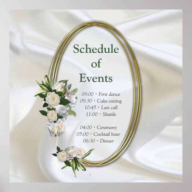 Luxurious, White, Flowing Silk & White Roses. Poster (Framsidan)