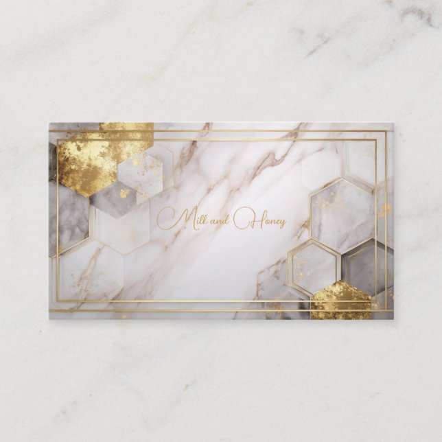 Luxurious White Marble & Gold Foil Hexagon Visitkort (Framsida)