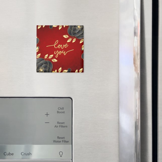 Luxurirrött med Svarta och Guld Blommigt Gräns Magnet (In Situ (Fridge))