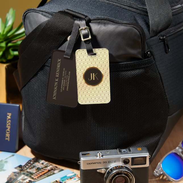 luxurisk Elegant silver guld mönster monogrammad Bagagebricka (Fram & Baksida)