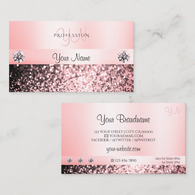 Luxuriska judar Rosa Glitter Monogram Pastel Rosa Visitkort (Fram/baksida)