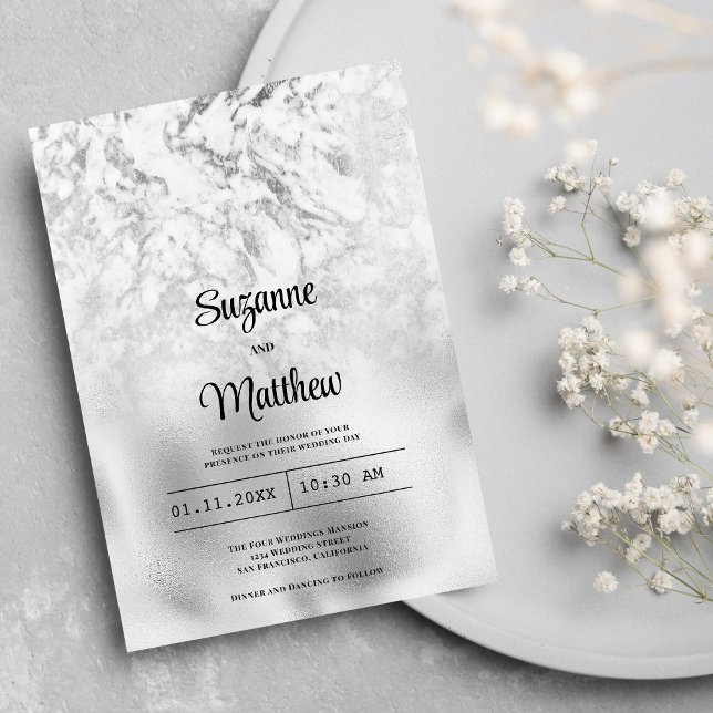 Luxuriskt grått, vit silver marble bröllop inbjudningar (Luxurious gray white silver marble wedding )