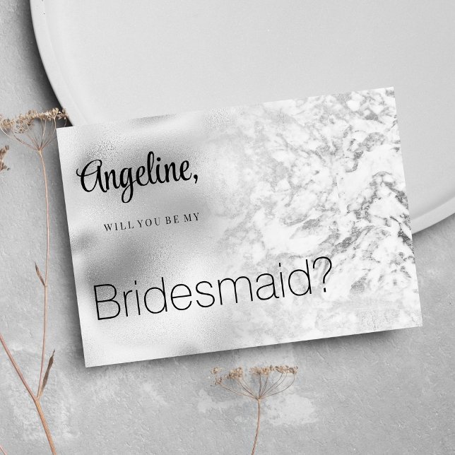 Luxuriskt grått white silver marble Bridesmaid Inbjudningar (Luxurious gray white silver marble Bridesmaid)