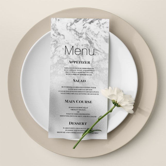 Luxuriskt grått white silver marble Bröllop Menu Program (Luxurious gray white silver marble Wedding Menu)