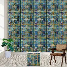 Luxuriskt grekiskt Nyckel-Tile i Teal och Guld Kakelplatta