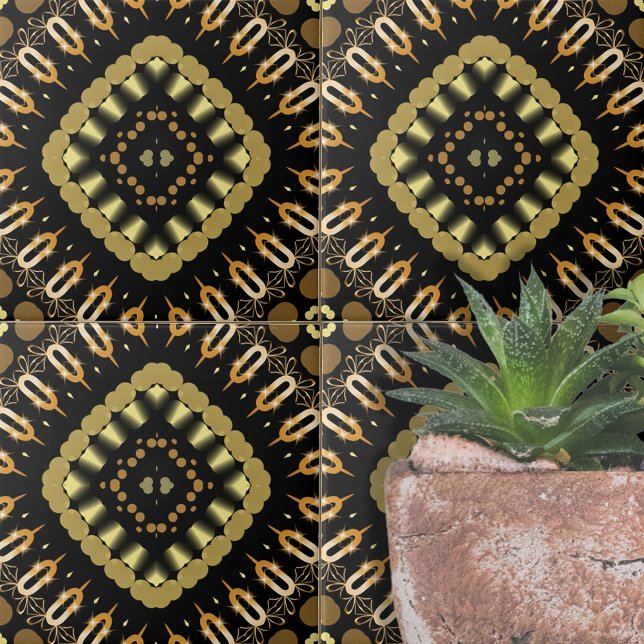 Luxuriskt Guld och svart Mosaik Geometric Mönster Kakelplatta (Skapare uppladdad)