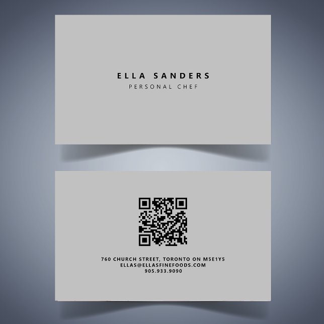 Luxuriskt minimalt Grått QR-KOD Visitkort (Simple and elegant business card with QR code)