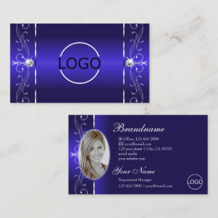 Luxuriskt Royal Blue Squiggled Jewels Logotyp & Ph Visitkort