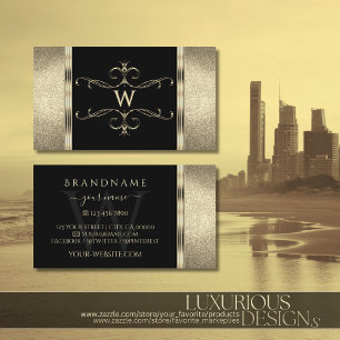 Luxuriskt svart Guld-monogram Ornate Decor Visitkort