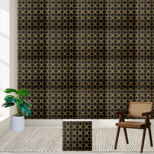 Luxuriskt svart och Guld-geometriskt platta Kakelplatta (Luxurious Black and Gold Geometric Tile)