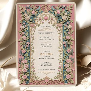 Luxuriskt Victorian Bröllop Rosa ros & Guld Inbjudningar