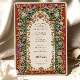 Luxuriskt Victorian Bröllop Rosa ros Ornate Inbjudningar