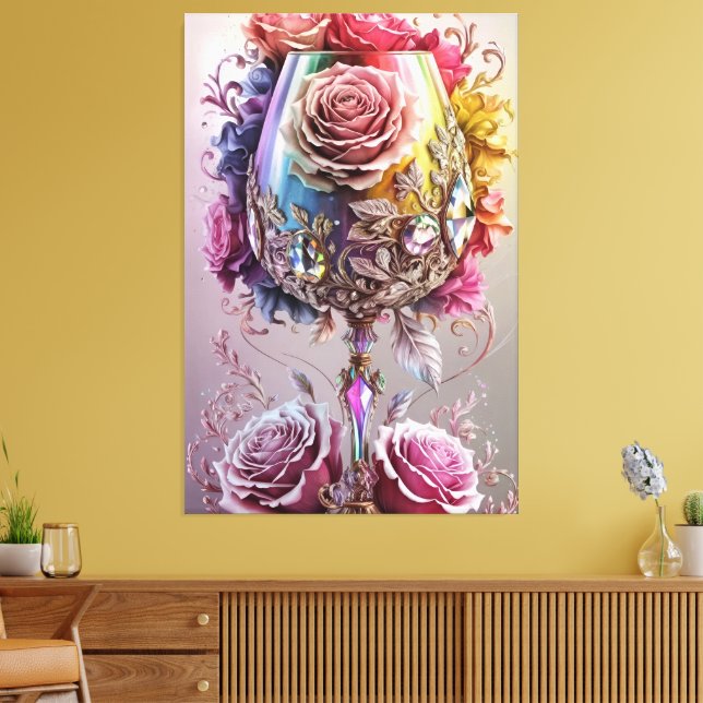 Luxuriskt Vin glas, glas, vattenfärg Canvastryck (Insitu (Vardagsrum))