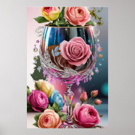 Luxuriskt Vin glas, glas, vattenfärg Poster
