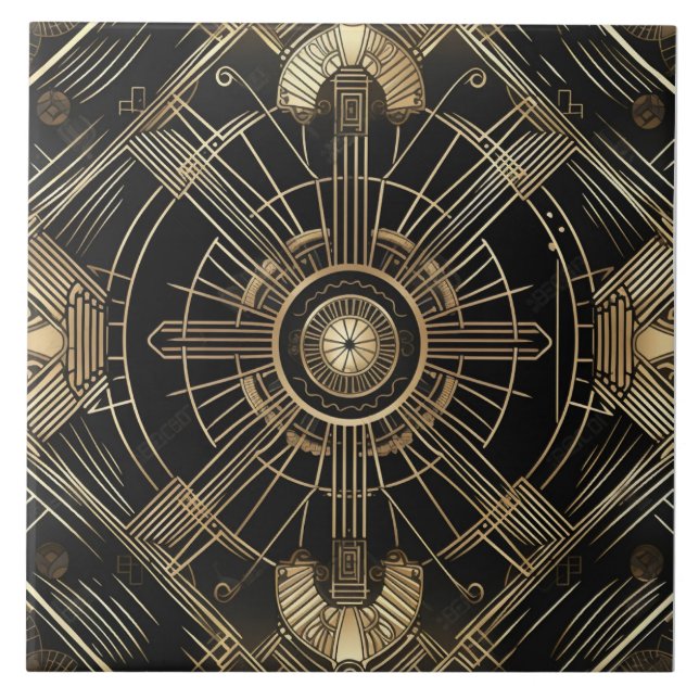 Luxurit Art Deco, Black and Guld, Geometry Kakelplatta (Framsidan)