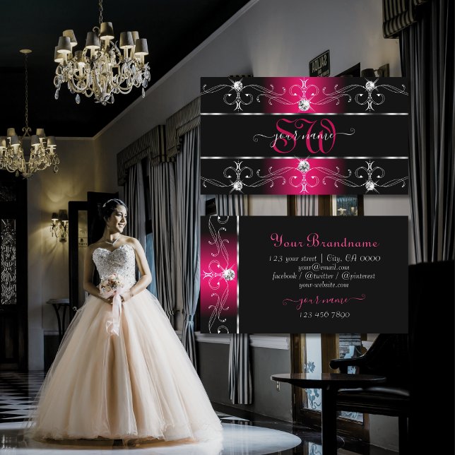 Luxurit Black and Rosa Ornate Gräns Monogram Visitkort (Skapare uppladdad)