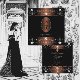 Luxurit Black Brown Ornate Ornaments Initialer Fyrkantigt Visitkort