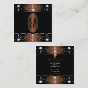 Luxurit Black Brown Ornate Ornaments Monogram Fyrkantigt Visitkort
