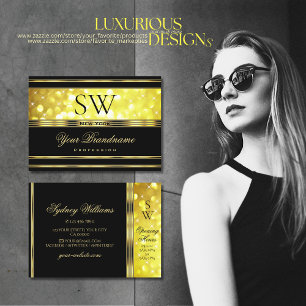 Luxurit Black Guld Glitter Monogram Golden Decor Visitkort