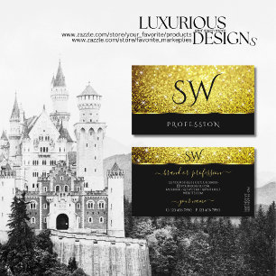 Luxurit Black Guld Glitter Spark Stars Initialer Visitkort
