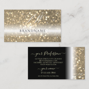 Luxurit Black Guld-mousserande Glitter Initialer Visitkort