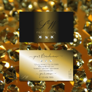 Luxurit Black Guld Sparkling Diamonds Monogram Visitkort