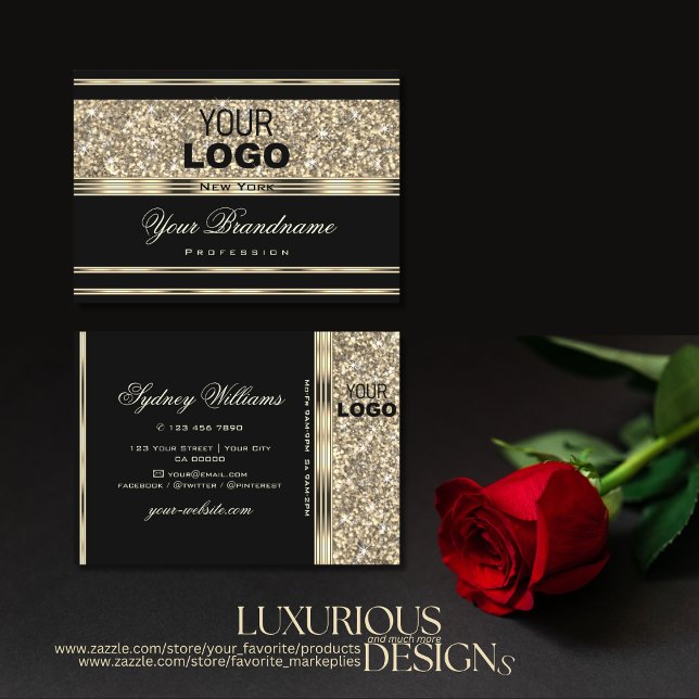 Luxurit Black och Guld Glitter Stars tillför Logot Visitkort (Skapare uppladdad)