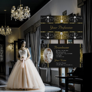 Luxurit Black och Guld Ornate Gräns med foto Visitkort