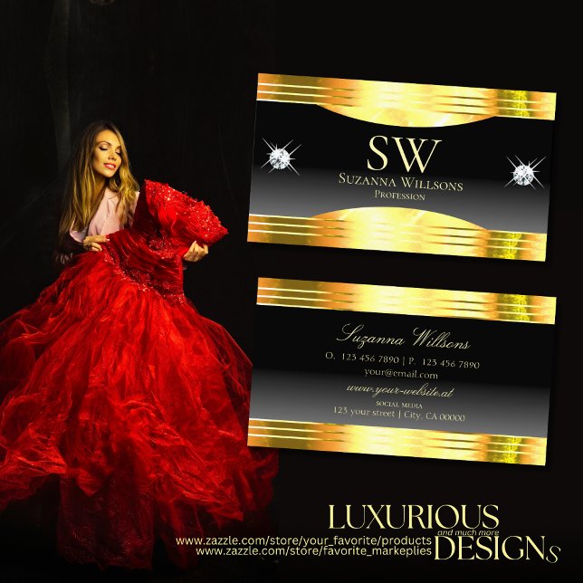 Luxurit Black Ombre Guld Gräns med Monogram Visitkort (Skapare uppladdad)