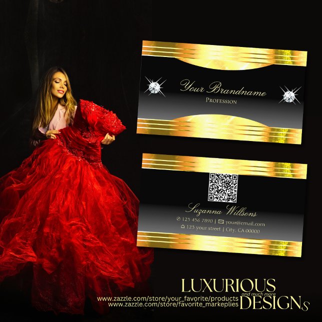 Luxurit Black Ombre Guld Gräns med QR-kod Visitkort (Skapare uppladdad)