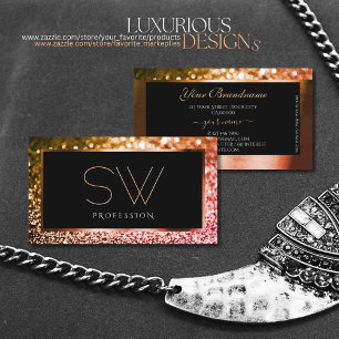 Luxurit Black Ro Guld Golden Glitter Monogram Visitkort