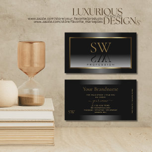 Luxurit Black White Ombre Guld Ram Monogram Visitkort