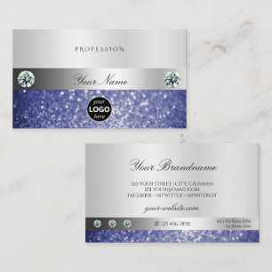 Luxurit Blue Glitter med Logotyp Shimmery Silver Visitkort