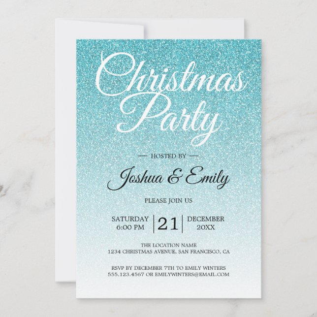 Luxurit Blue Glitter Ombre jul Party Inbjudningar (Framsida)