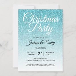 Luxurit Blue Glitter Ombre jul Party Inbjudningar