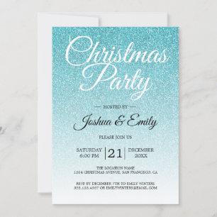 Luxurit Blue Glitter Ombre jul Party Inbjudningar