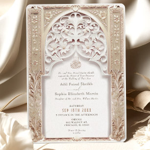 Luxurit Cream & Guld Islamic Bröllop Arabesque Inbjudningar