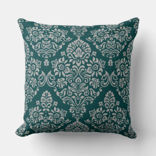 Luxurit Damask-mönster på djup turkos Färg Kudde