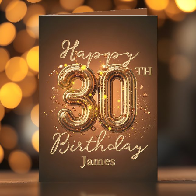 Luxurit Elegant Guld och Brown 30års födelsedag Kort (Skapare uppladdad)