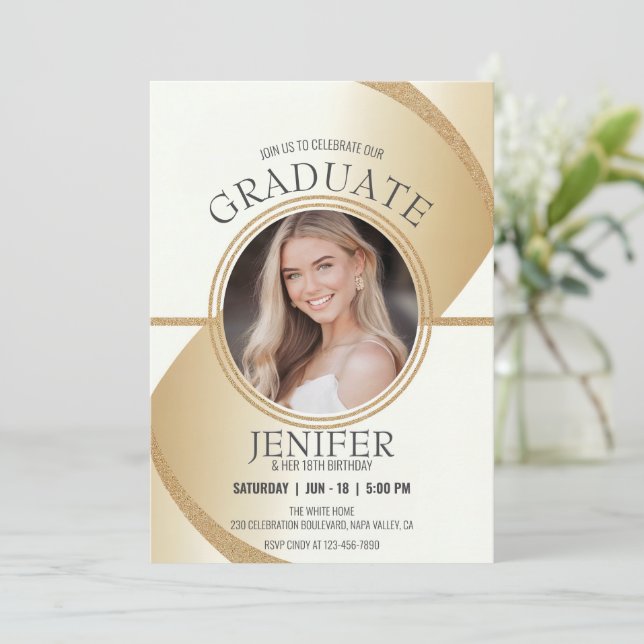 Luxurit foto Birthday Studenten Sparkling Guld Inbjudningar (Stående Fram)