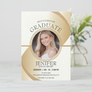 Luxurit foto Birthday Studenten Sparkling Guld Inbjudningar