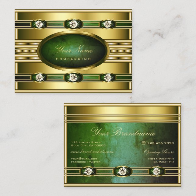Luxurit Golden med Mörk grönt Marble Mönster Visitkort (Fram/baksida)