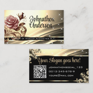 Luxurit Golden Rosa ros Glitter Stars QR-kod Visitkort