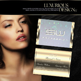 Luxurit Guld Blue Pearl Glitter och 3D Initialer Visitkort