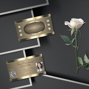 Luxurit Guld Brown med judisk QR-kod och foto Visitkort