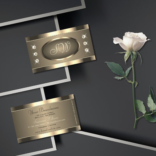 Luxurit Guld Brown med stensstenar och Initialer Visitkort (Skapare uppladdad)