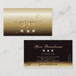 Luxurit Guld Brun mousserande diamanter Initialer Visitkort