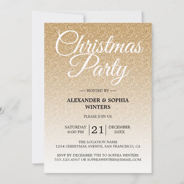 Luxurit Guld Glitter Ombre jul Party Inbjudningar (Framsida)