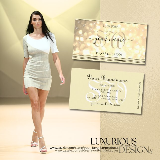 Luxurit Guld Glitter Stars Initialer Beige Golden Visitkort (Skapare uppladdad)