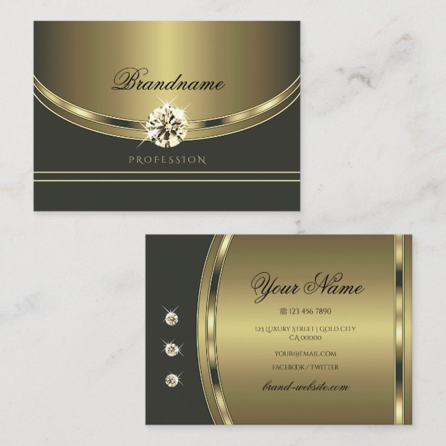 Luxurit Guld Mörk Grått med mousserande diamanter Visitkort (Fram/baksida)